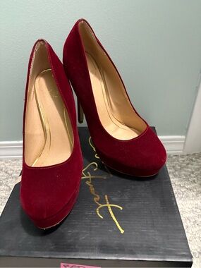Colin Stuart Burgundy Velvet Platform Pumps